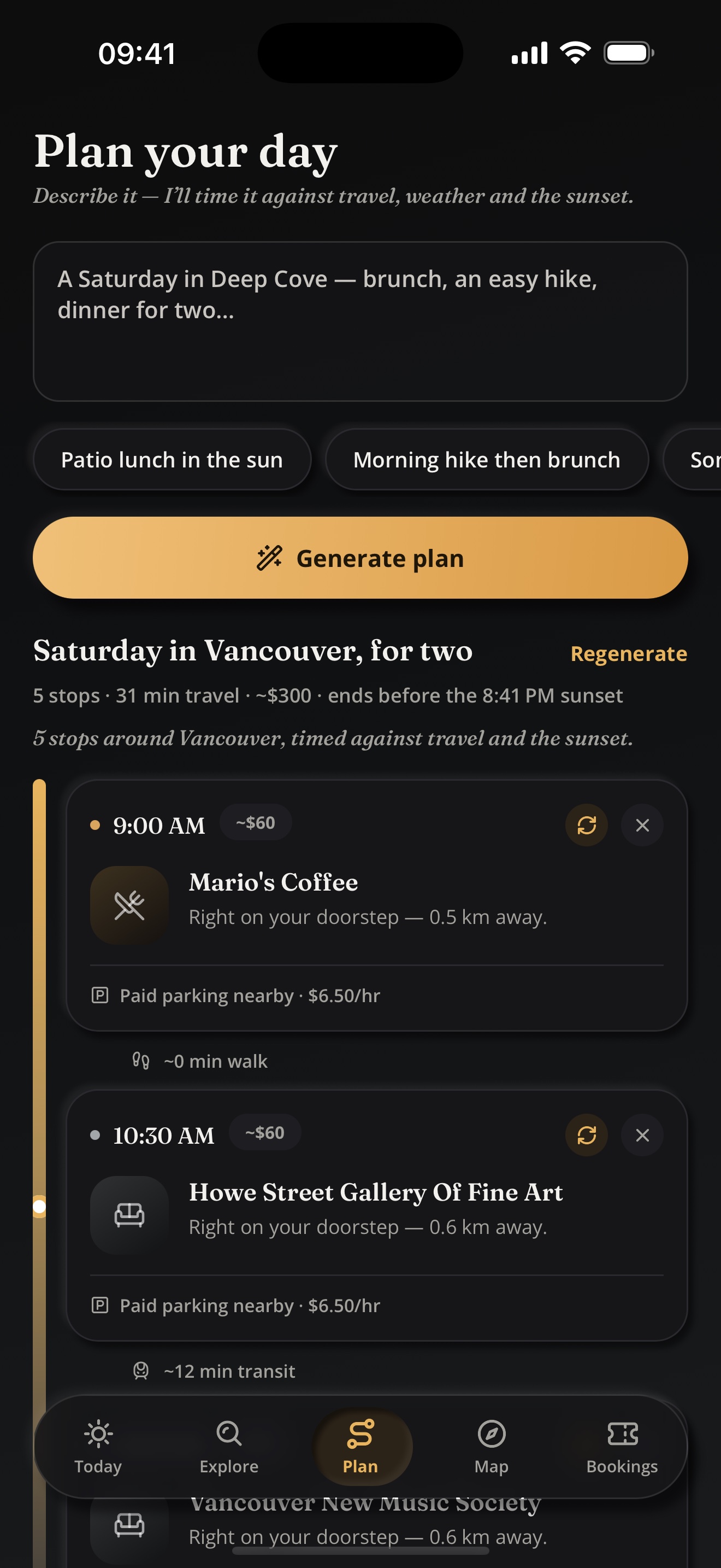 Plan timeline screen